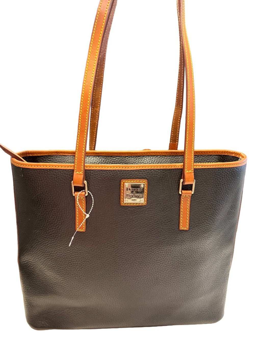 Dooney & Bourke Black Leather Tote W/tan Trim Gold Hardware NWOT
